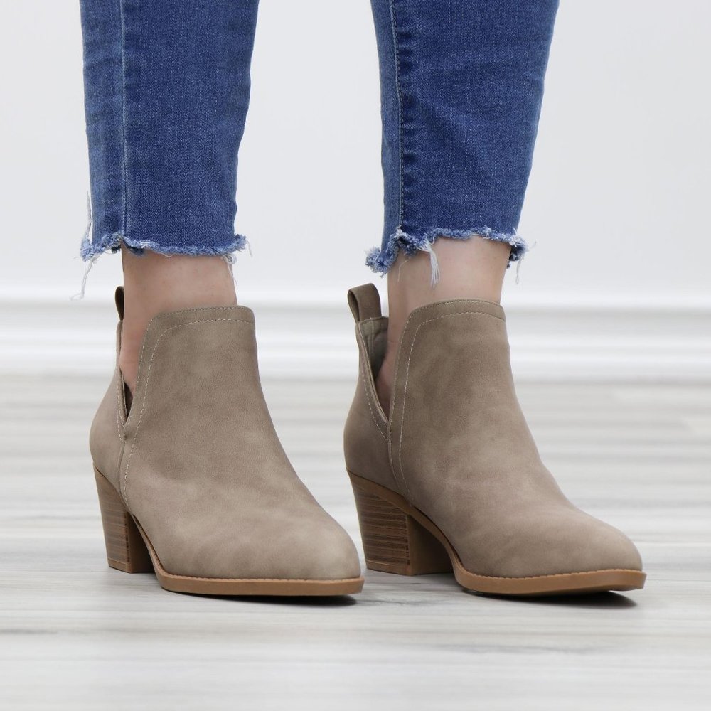 Khaki Pointy Toe Open Side Ankle Booties - Picture 10 of 15